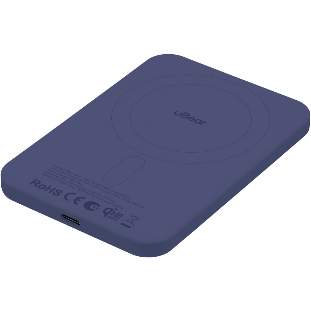 Внешний аккумулятор uBear Strike 5000mAh, Qi2.2, темно-синий