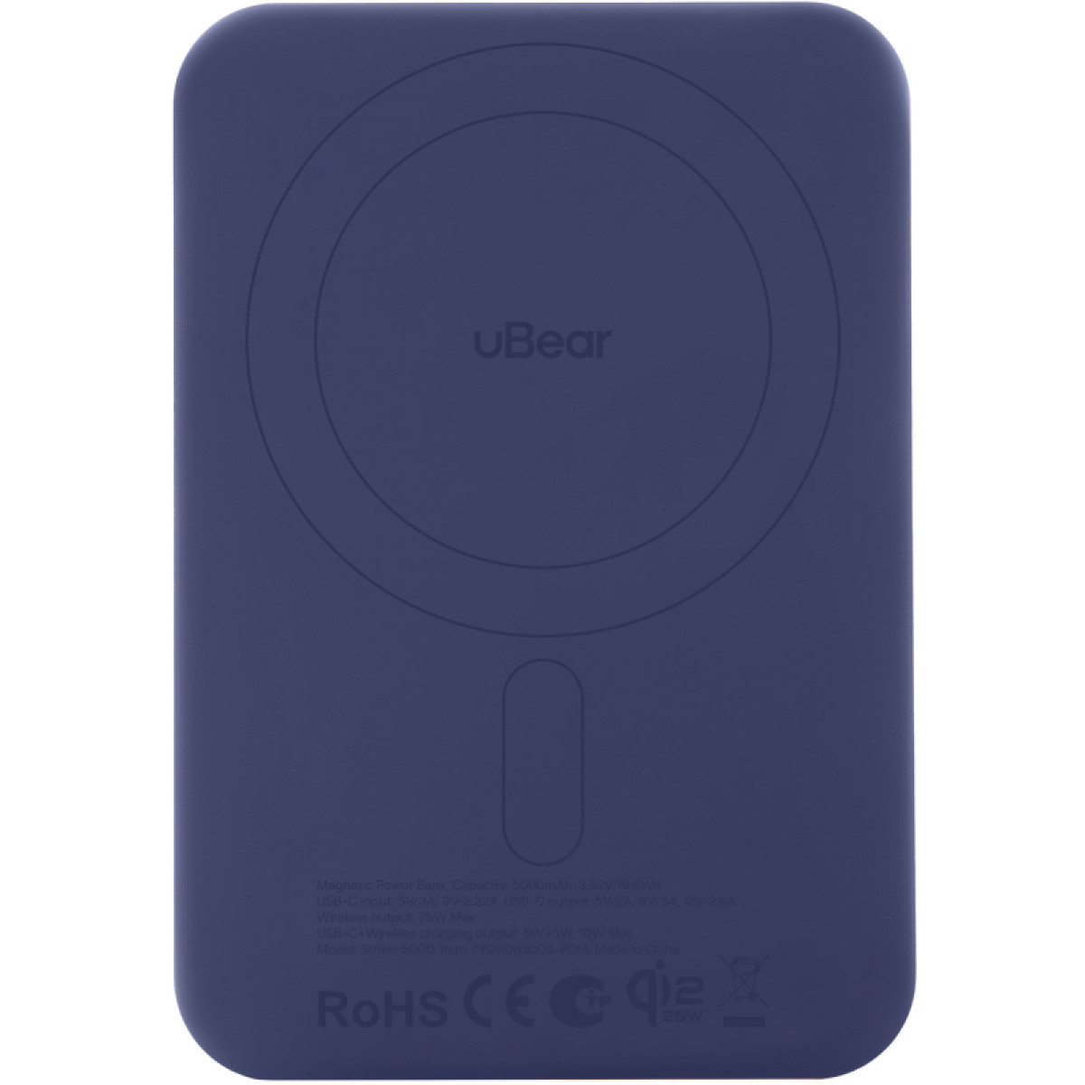 Внешний аккумулятор uBear Strike 5000mAh, Qi2.2, темно-синий