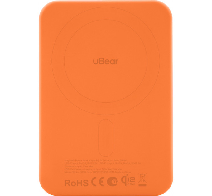 Внешний аккумулятор uBear Strike 5000mAh, Qi2.2, оранжевый