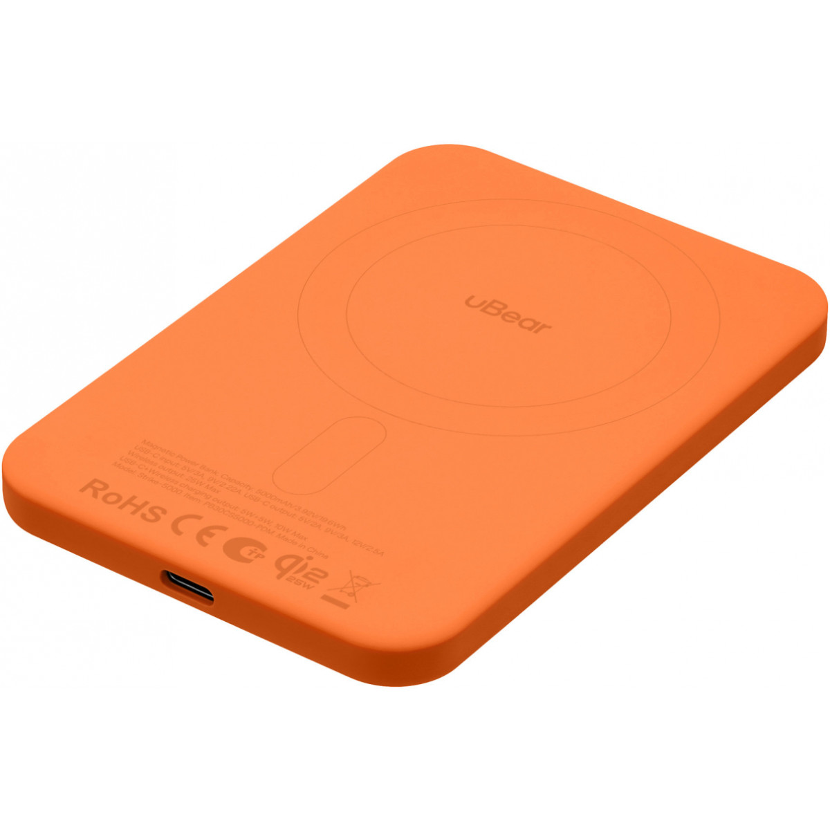 Внешний аккумулятор uBear Strike 5000mAh, Qi2.2, оранжевый