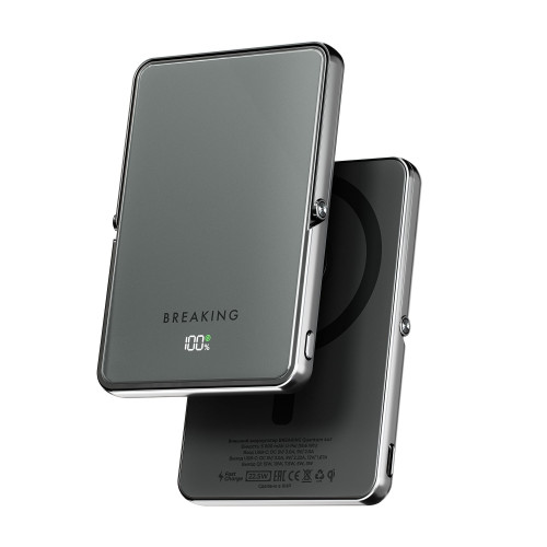 Внешний аккумулятор Breaking Quantum 4в1, USB-C, 5000 mAh, 3.0A, 22,5W, Qi2 Mag•Safe, PD LED Графит