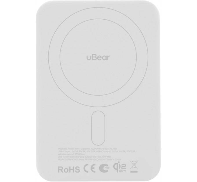 Внешний аккумулятор uBear Strike 5000mAh, Qi2.2, белый