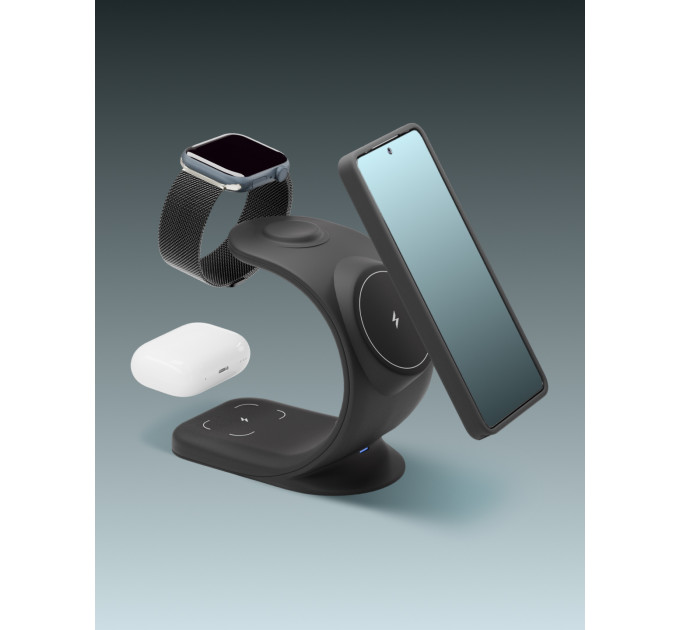 Беспроводное зарядное устройство VLP Powerstand 3in1 Qi2 для Apple Watch, черное