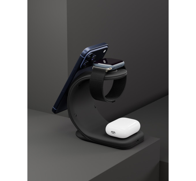 Беспроводное зарядное устройство VLP Powerstand 3in1 Qi2 для Apple Watch, черное